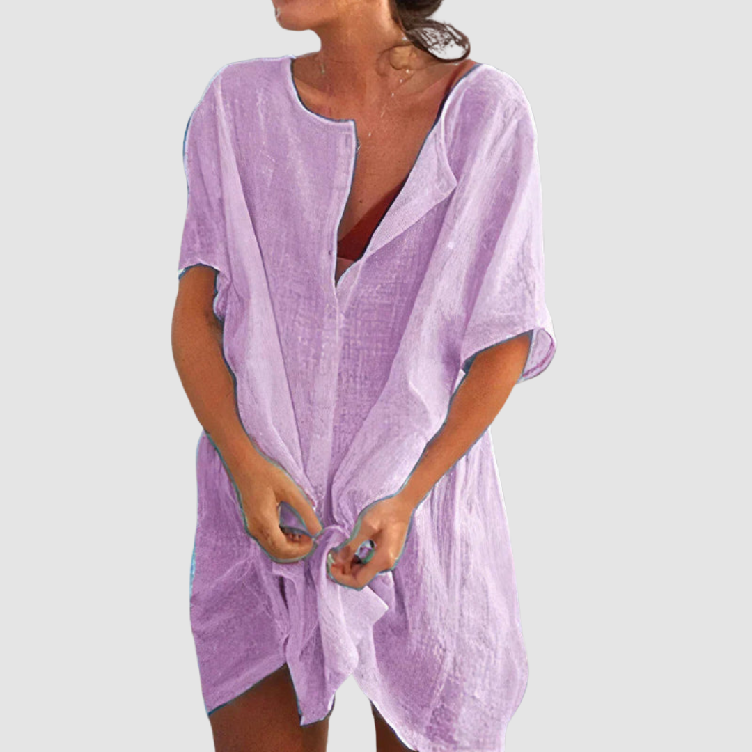 Whitemore & Daughters - Kensley Mini Dress: V-Neck Dress with Short Sleeves and Tie-Front Detail