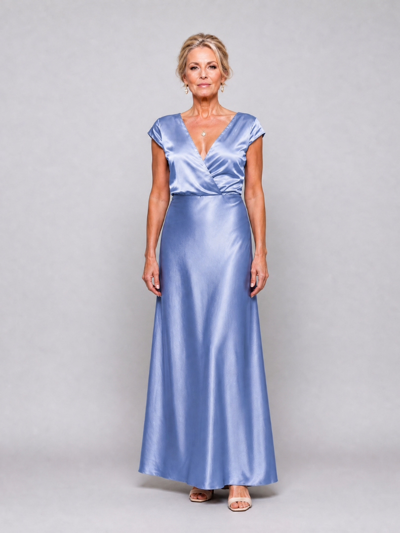 Whitemore & Daughters - Samouse Maxi Dress: Wrap V-Neck Dress with Cap Sleeves