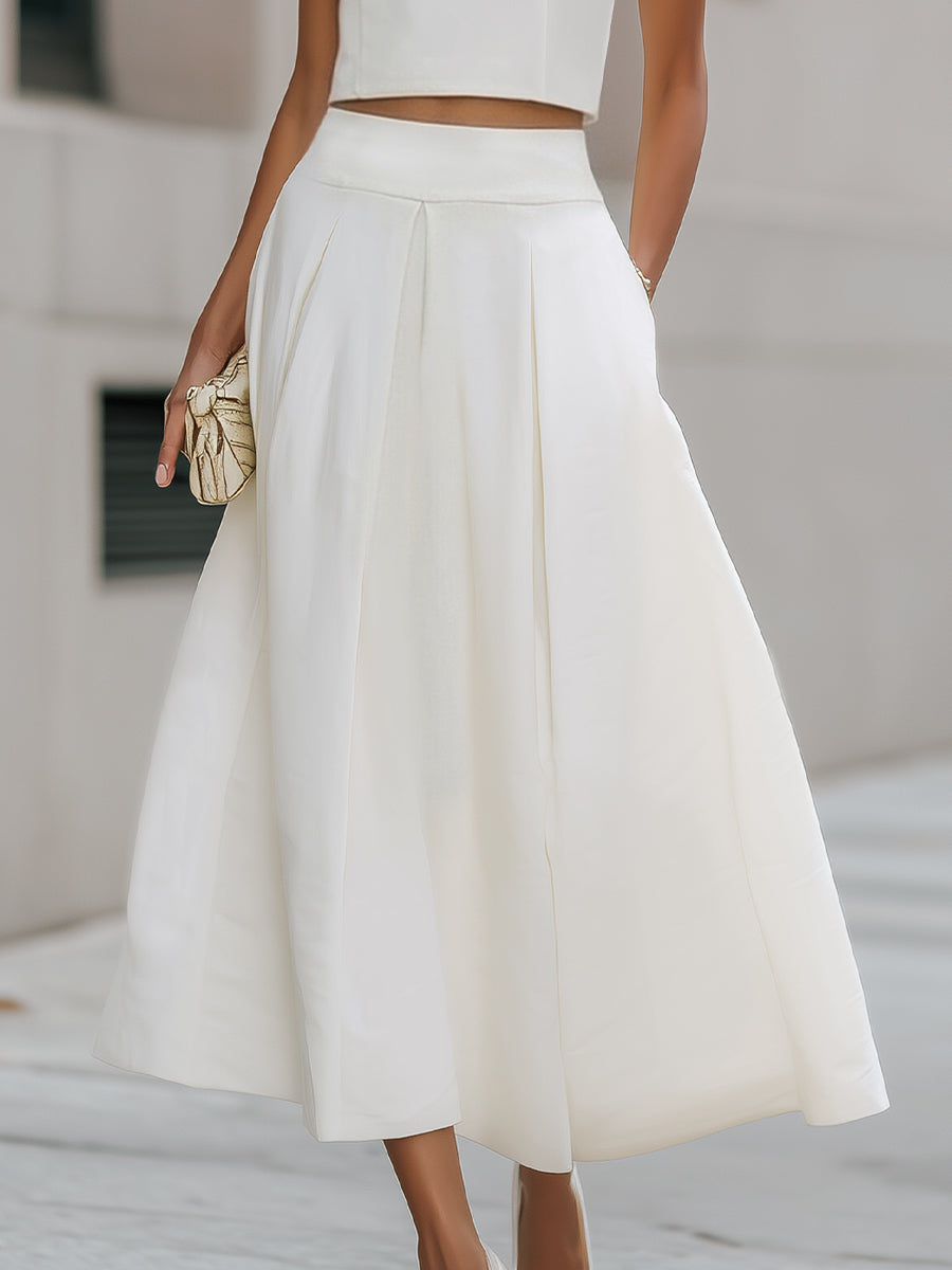 White Sleeveless Cropped Top & Pleated Midi Skirt Co-ord – Whitemore & Daughters