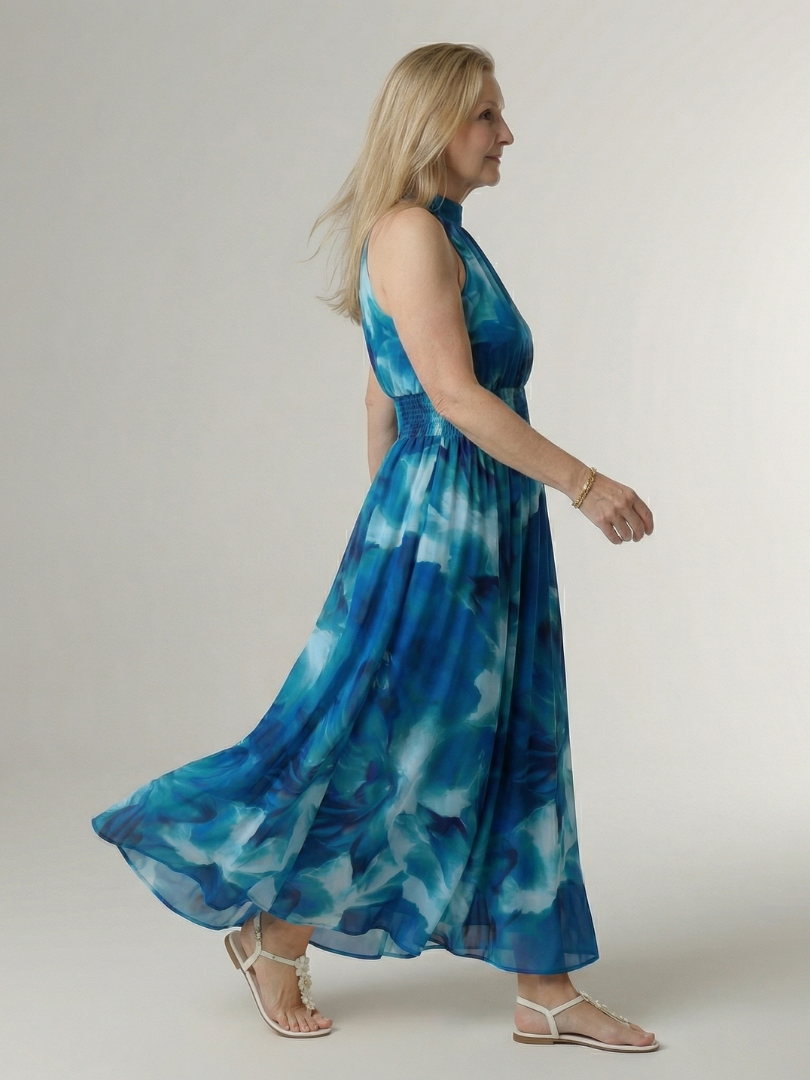 Whitemore & Daughters - Sylin Maxi Dress: Halter-Neck Dress with Gathered Waist in Watercolor Print