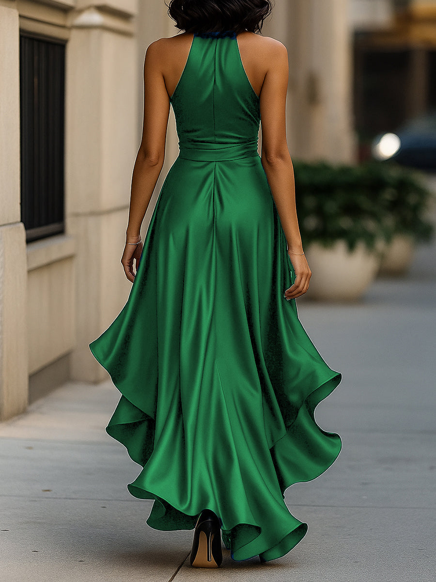 Whitemore & Daughters - Gown: Halter-Neck Satin Dress with Front Slit