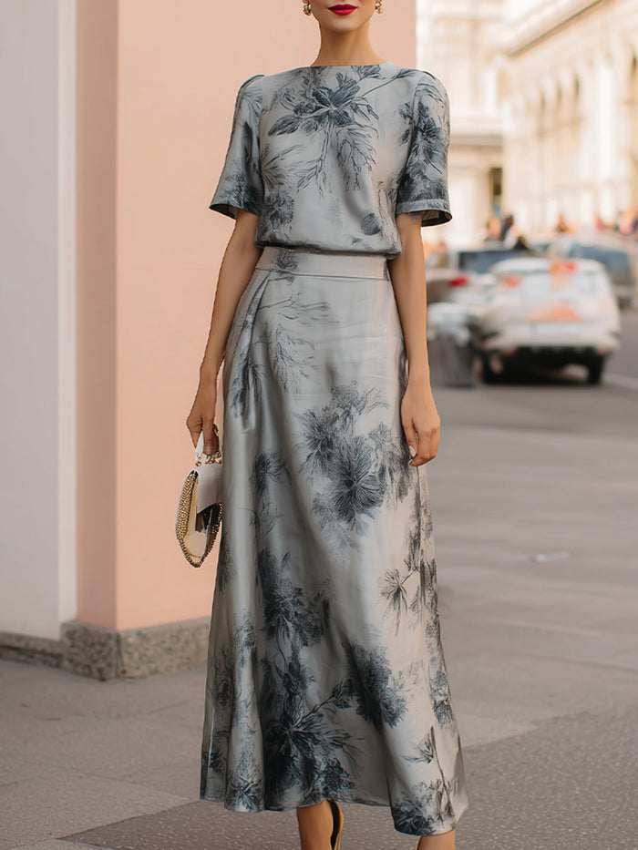 Grey Silver-Grey Floral Printed Two-Piece Maxi Co-ord – Whitemore & Daughters