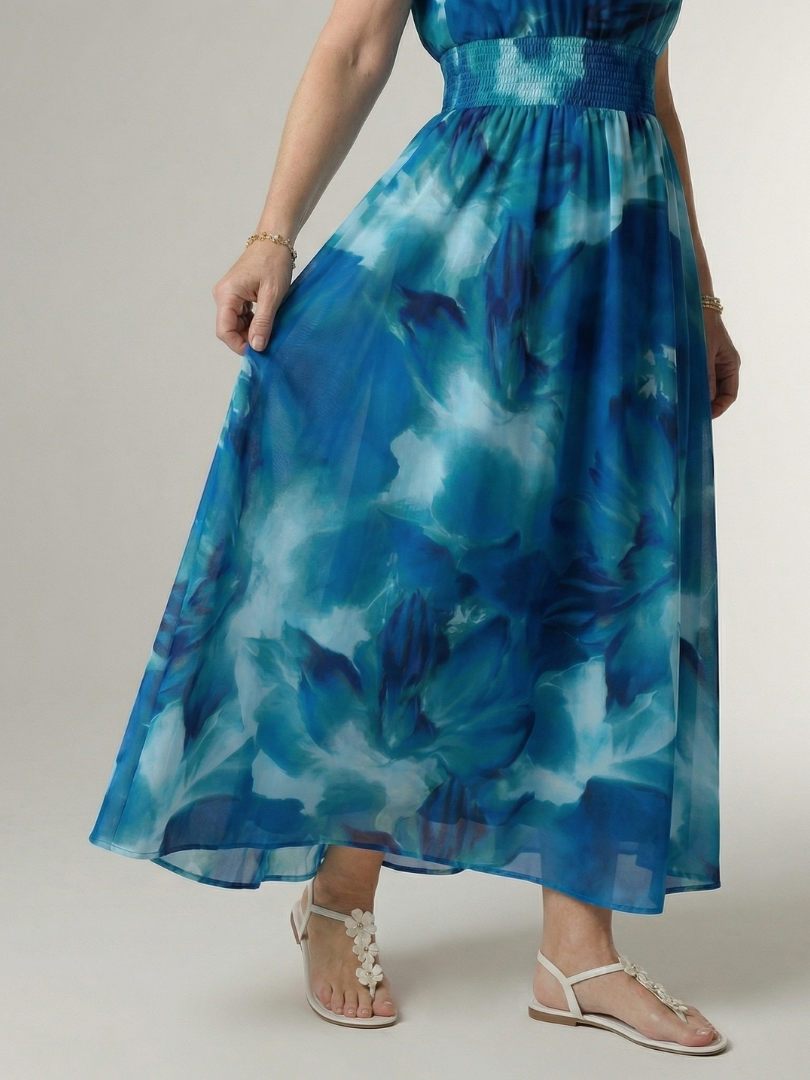 Whitemore & Daughters - Sylin Maxi Dress: Halter-Neck Dress with Gathered Waist in Watercolor Print