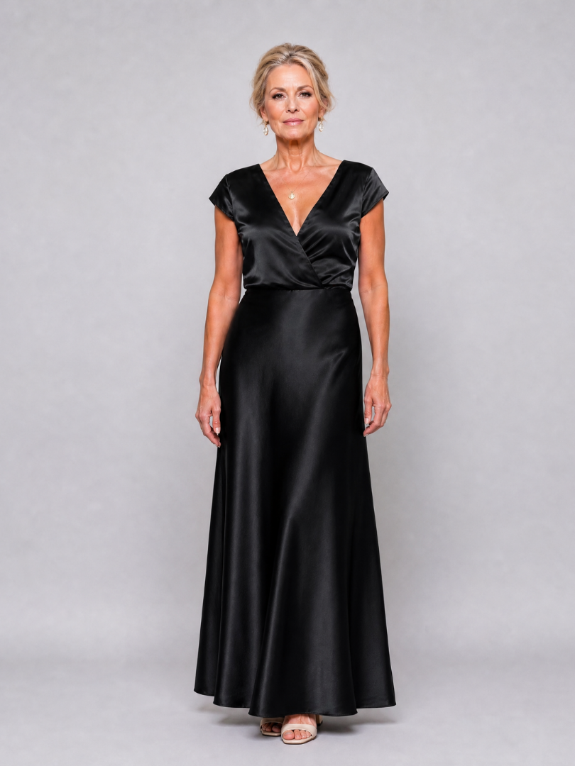 Whitemore & Daughters - Samouse Maxi Dress: Wrap V-Neck Dress with Cap Sleeves