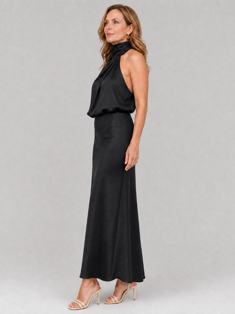Whitemore & Daughters - Nopal Maxi Dress: Halter-Neck Draped Dress with Blouson Bodice