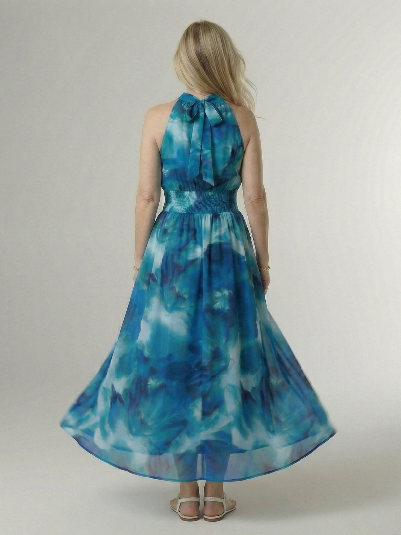 Whitemore & Daughters - Sylin Maxi Dress: Halter-Neck Dress with Gathered Waist in Watercolor Print