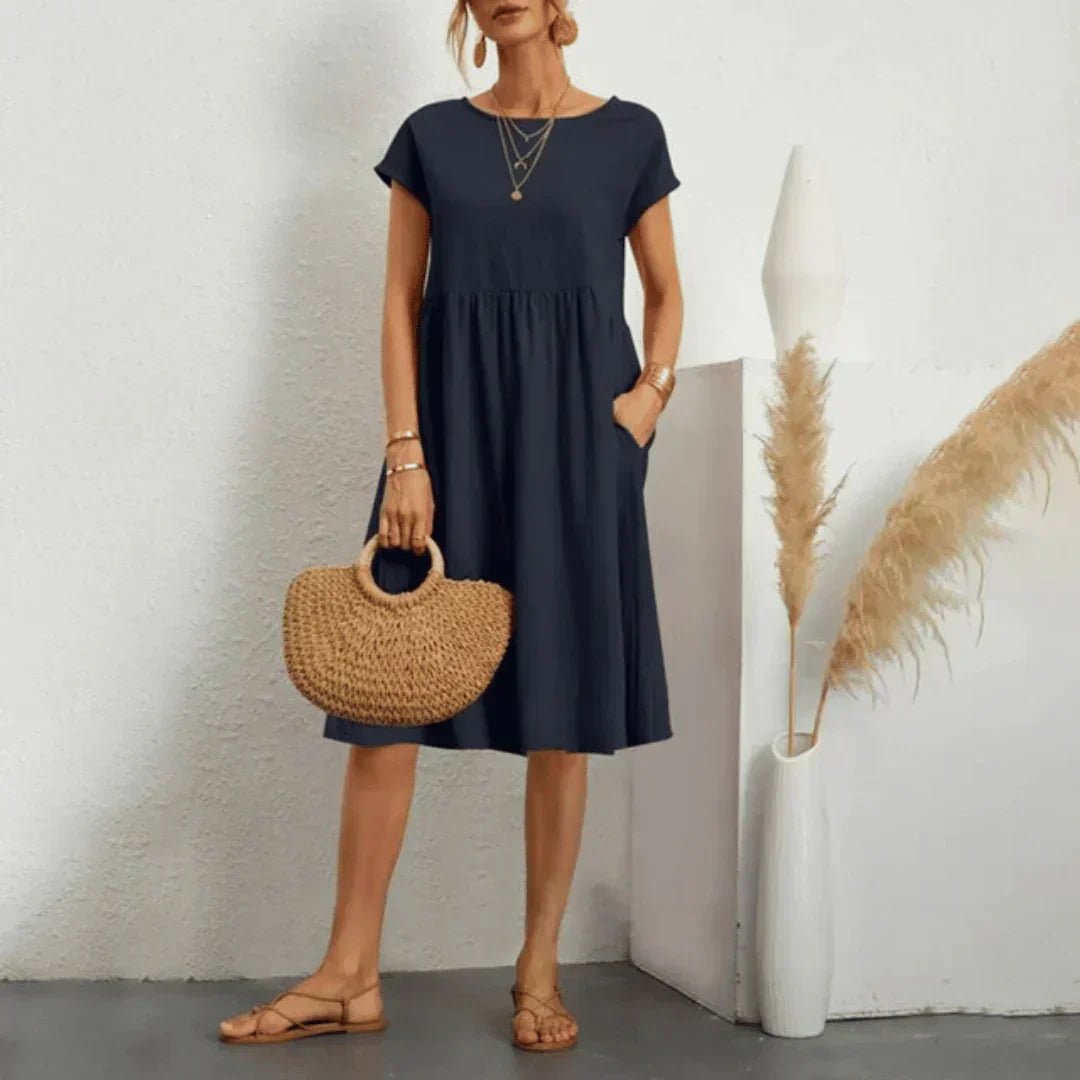Whitemore & Daughters - Mira Mini Dress: Round-Neck Dress with Puff Sleeves