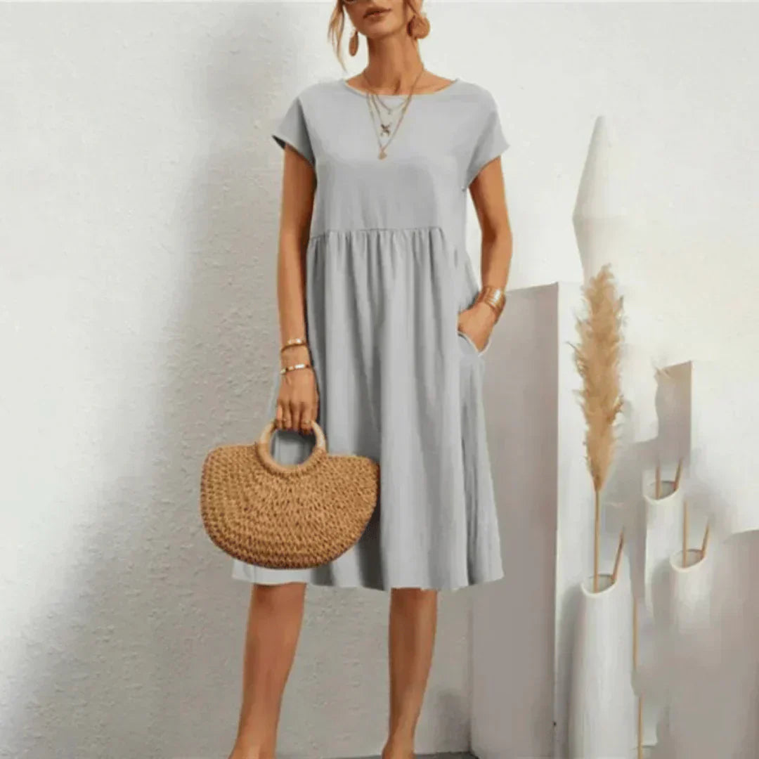 Whitemore & Daughters - Mira Mini Dress: Round-Neck Dress with Puff Sleeves
