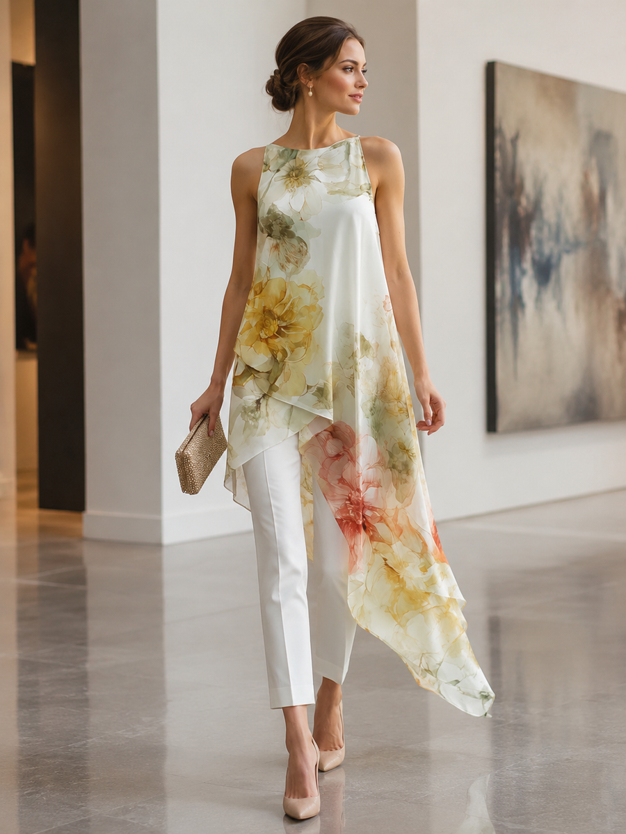 White Sheer Floral Asymmetric Overlay Co-ord – Whitemore & Daughters