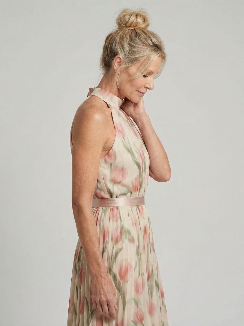 Whitemore & Daughters - Aurelle Midi Dress: Halter-Neck Dress with Belted Waist in Floral Print