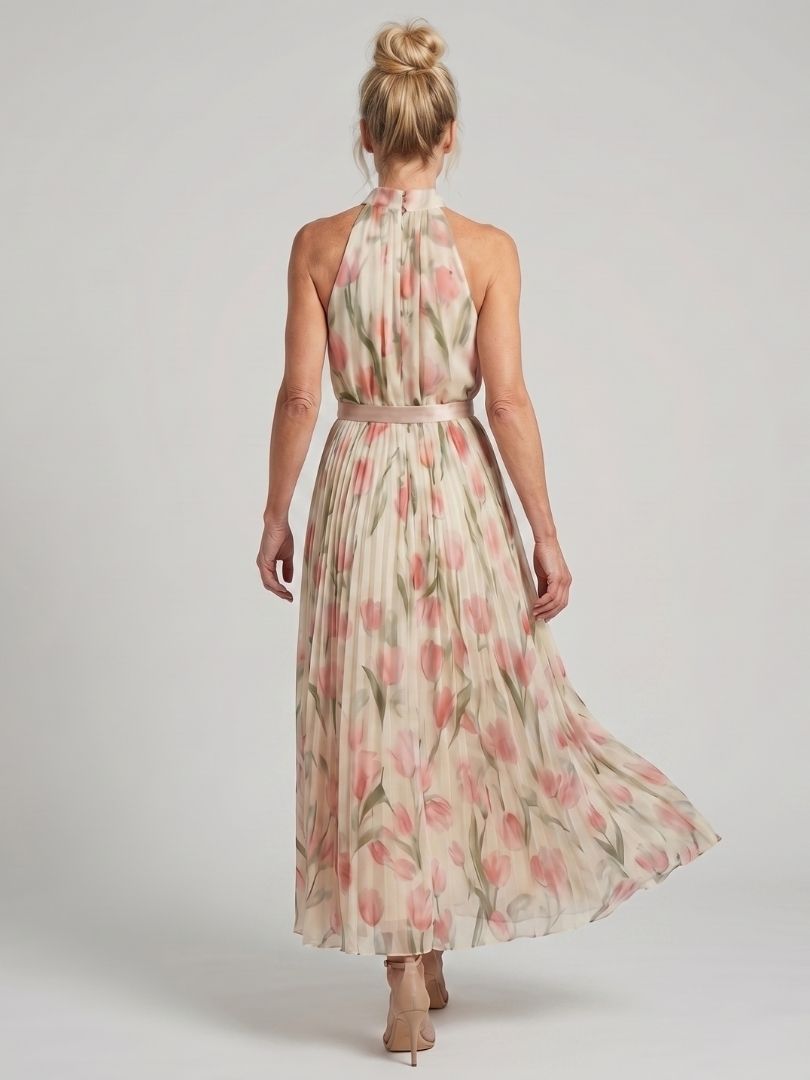Whitemore & Daughters - Aurelle Midi Dress: Halter-Neck Dress with Belted Waist in Floral Print