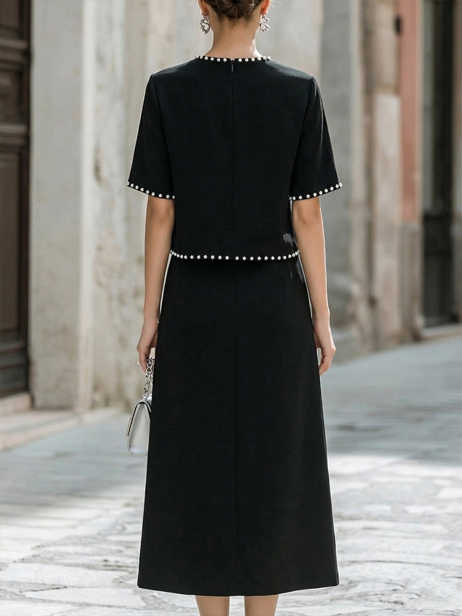 Black Elegant Pearl-Trimmed Midi Skirt Co-ord – Whitemore & Daughters