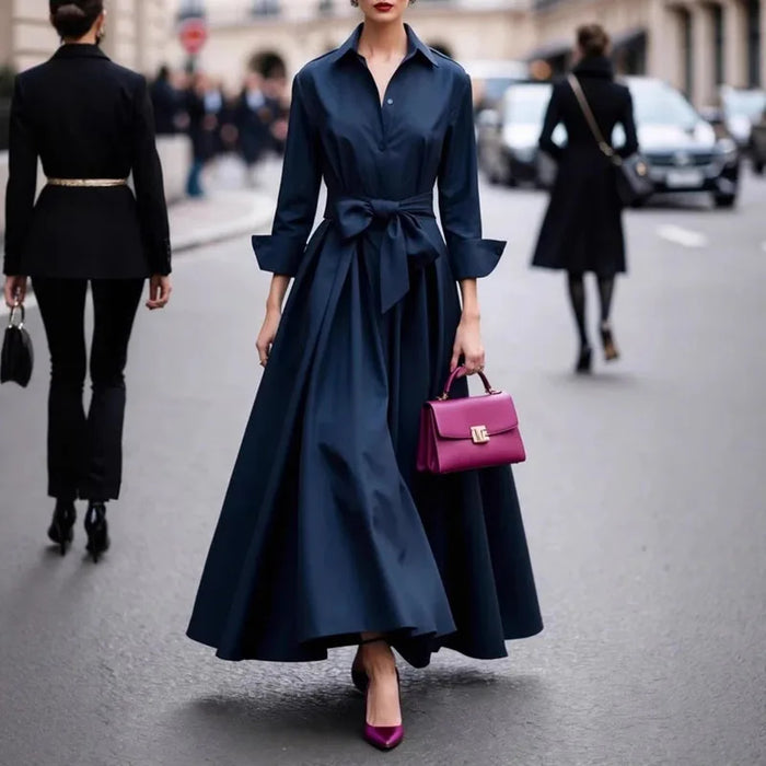 Whitemore & Daughters - Jadelie Midi Dress: Shirt-Collar Dress with Belted Waist and High-Low Hem