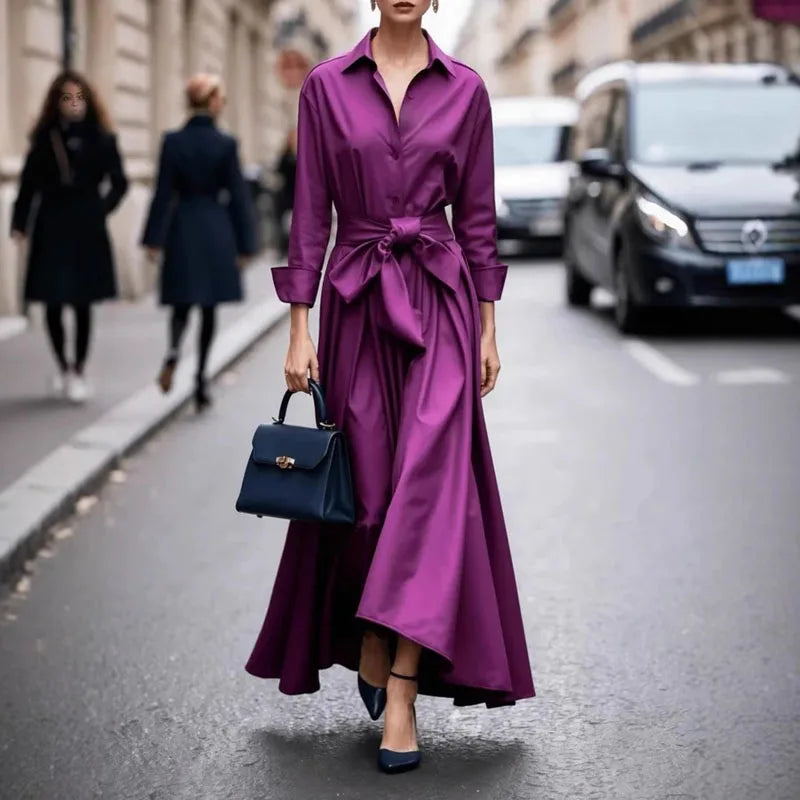 Whitemore & Daughters - Jadelie Midi Dress: Shirt-Collar Dress with Belted Waist and High-Low Hem