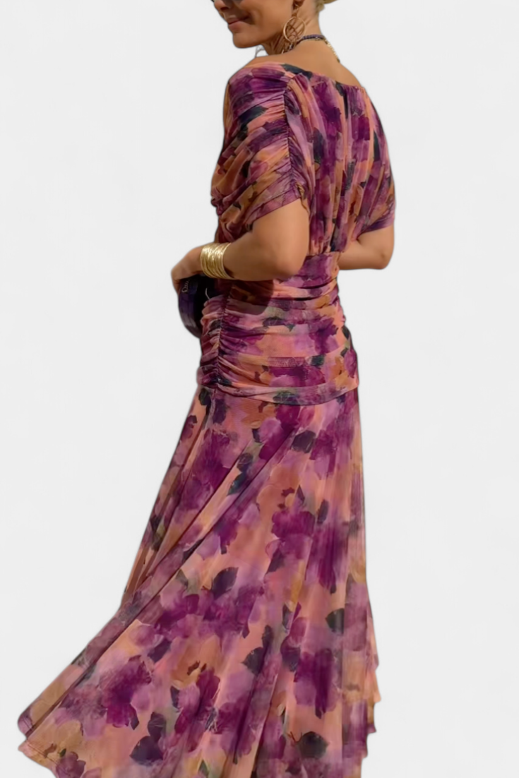 Whitemore & Daughters - Eloria Maxi Dress: Off-Shoulder Twist-Front Dress with Flutter Sleeves in Floral Print