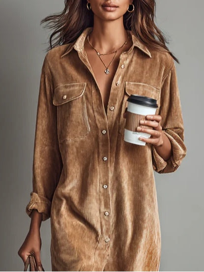 Whitemore & Daughters - Aurovia Midi Dress: Shirt-Collar Button-Front Dress with Front Slit