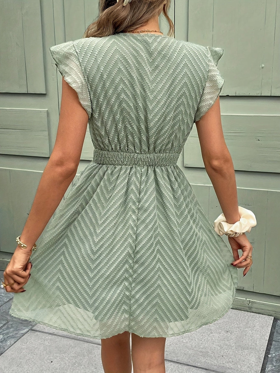 Whitemore & Daughters - Sabrina Mini Dress: V-Neck Dress with Flutter Sleeves and Lace Trim