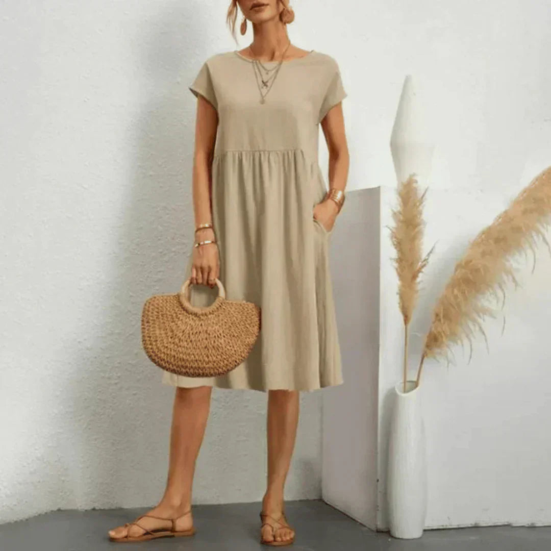 Whitemore & Daughters - Mira Mini Dress: Round-Neck Dress with Puff Sleeves