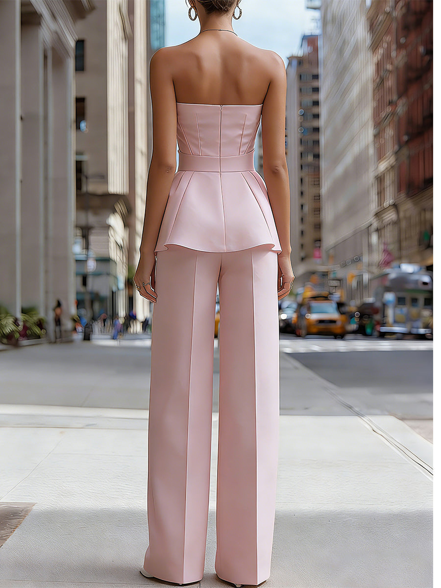 Pink Strapless Peplum Bow Top & Tailored Pants Co-ord – Whitemore & Daughters