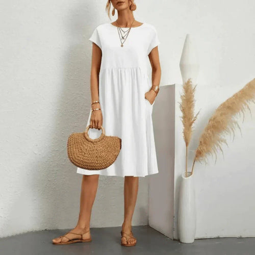 Whitemore & Daughters - Mira Mini Dress: Round-Neck Dress with Puff Sleeves