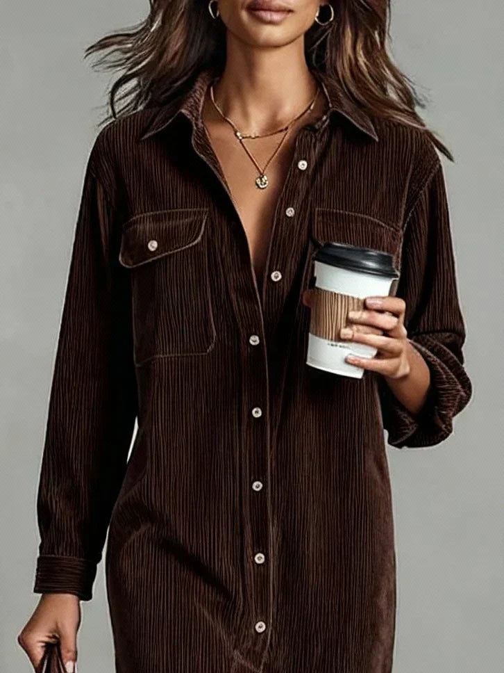 Whitemore & Daughters - Aurovia Midi Dress: Shirt-Collar Button-Front Dress with Front Slit