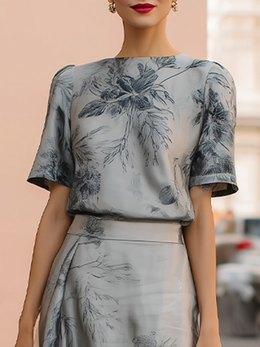 Grey Silver-Grey Floral Printed Two-Piece Maxi Co-ord – Whitemore & Daughters