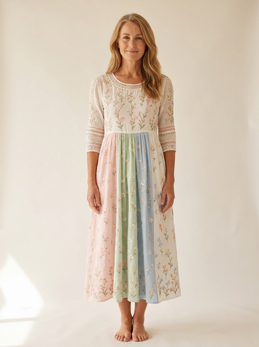Pastel Meadow Floral Pocket Midi Dress