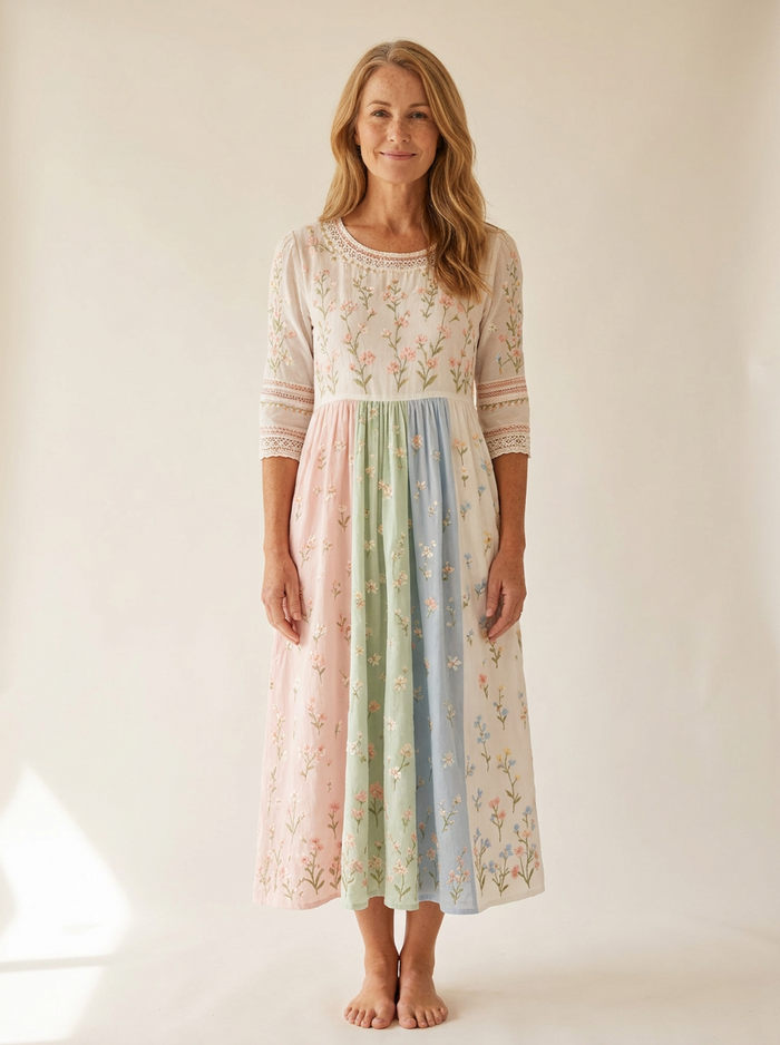 Pastel Meadow Floral Pocket Midi Dress