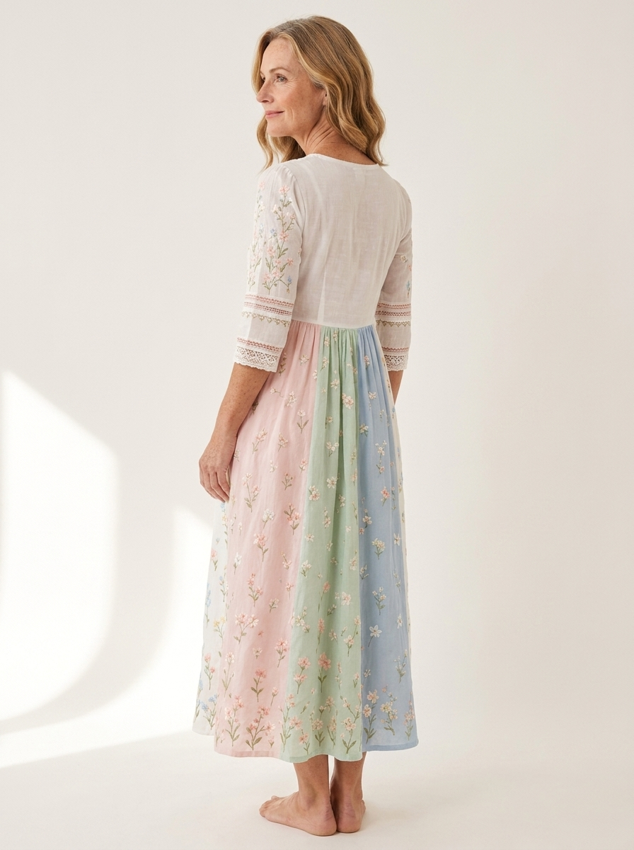Pastel Meadow Floral Pocket Midi Dress