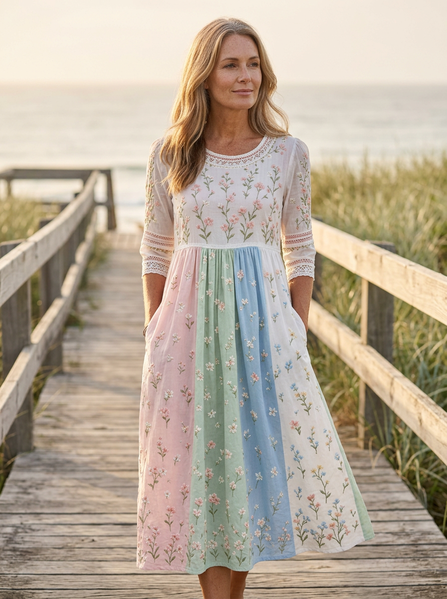 Pastel Meadow Floral Pocket Midi Dress