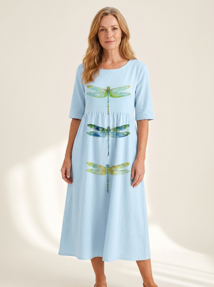 Sky Meadow Dragonfly Pocket Midi Dress