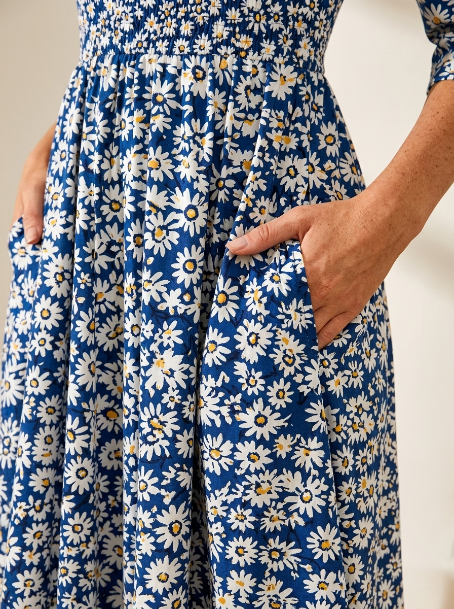 Blue Daisy Garden Pocket Maxi Dress