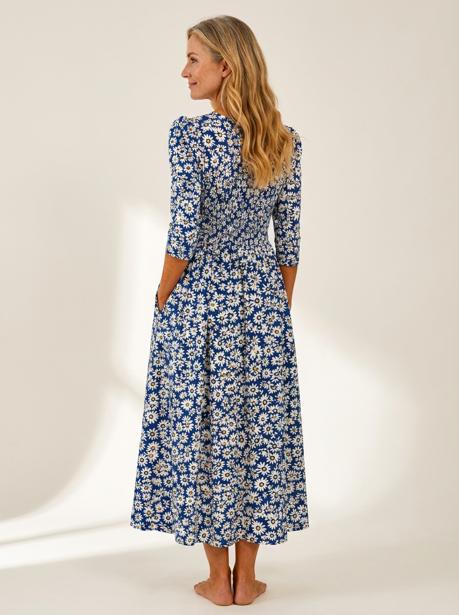 Blue Daisy Garden Pocket Maxi Dress
