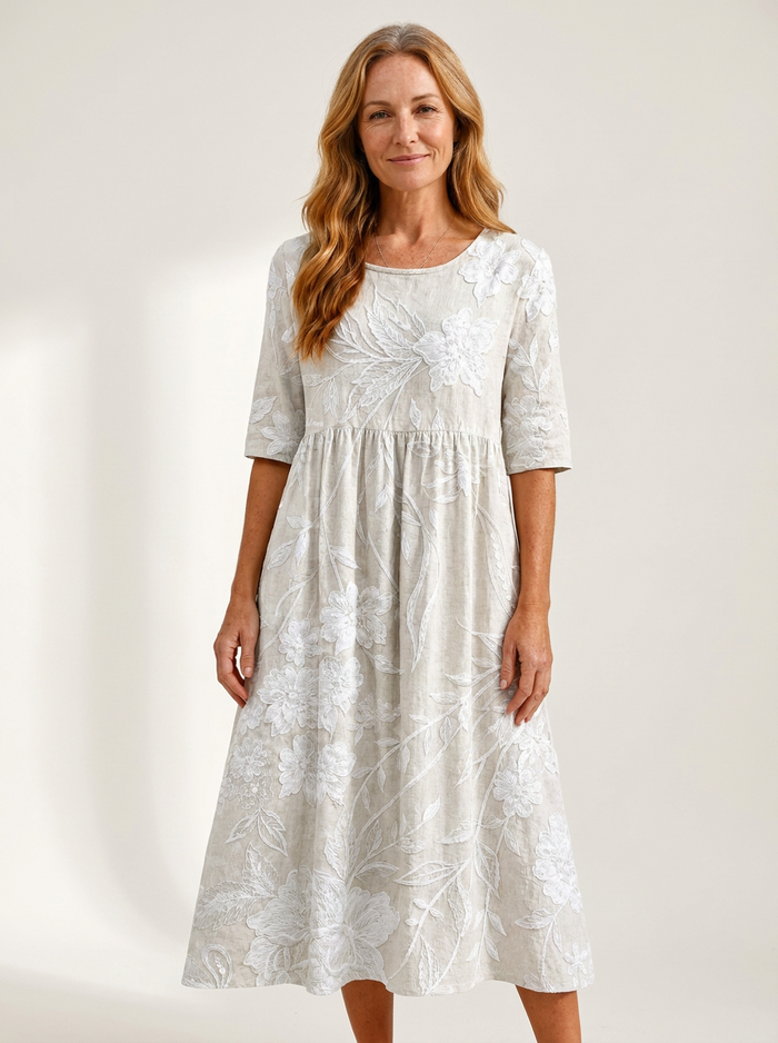 Whispering Garden Elegant Pocket Midi Dress