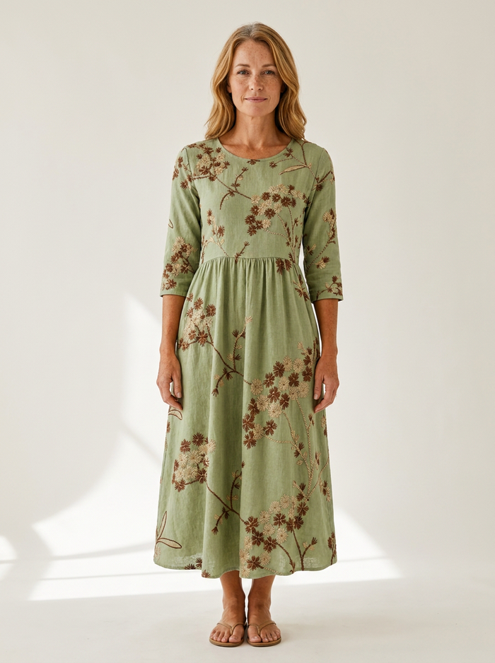 Sage Meadow Floral Pocket Midi Dress