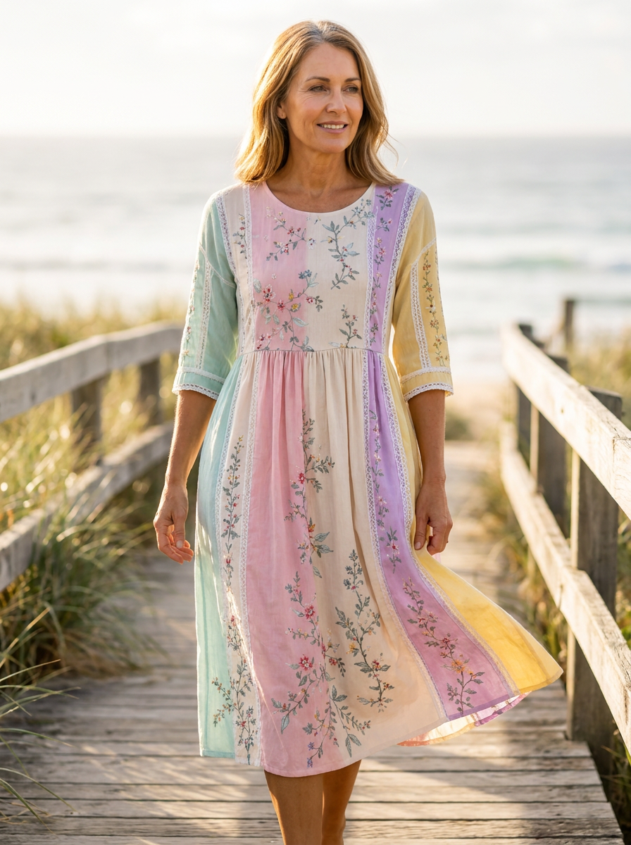 Pastel Garden Panel Pocket Midi Dress