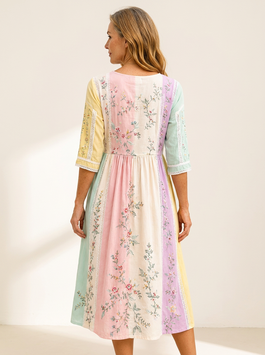 Pastel Garden Panel Pocket Midi Dress