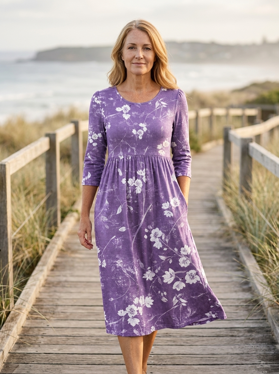 Lavender Bloom Comfort Pocket Midi Dress