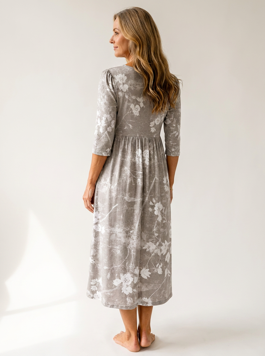 Silver Blossom Grace Pocket Midi Dress