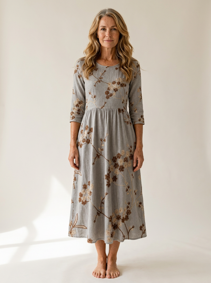 Autumn Blossom Pocket Midi Dress