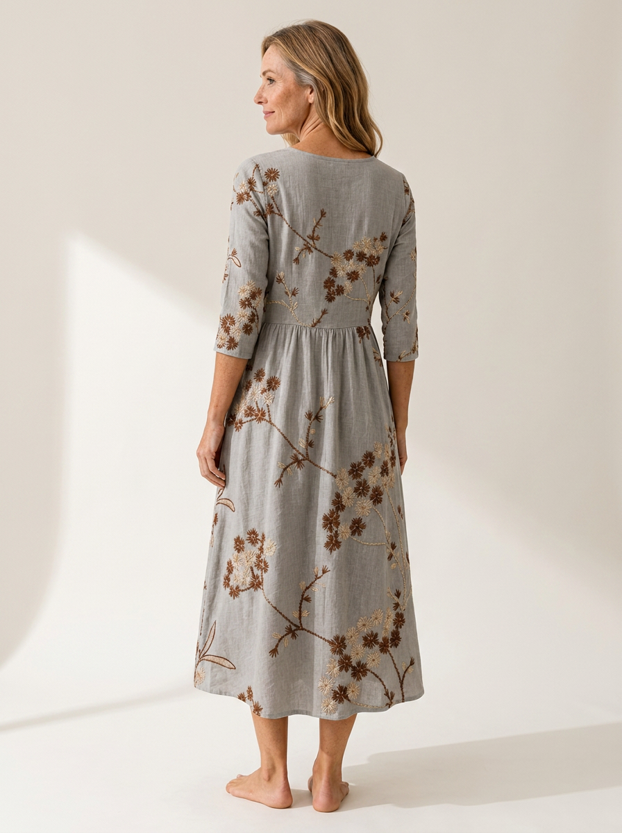Autumn Blossom Pocket Midi Dress