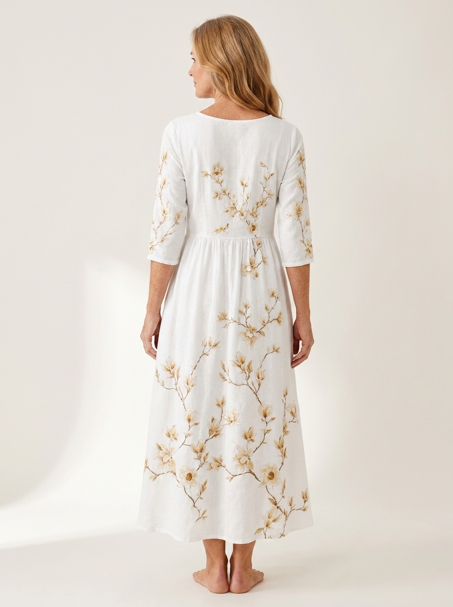 Ivory Blossom Grace Pocket Midi Dress