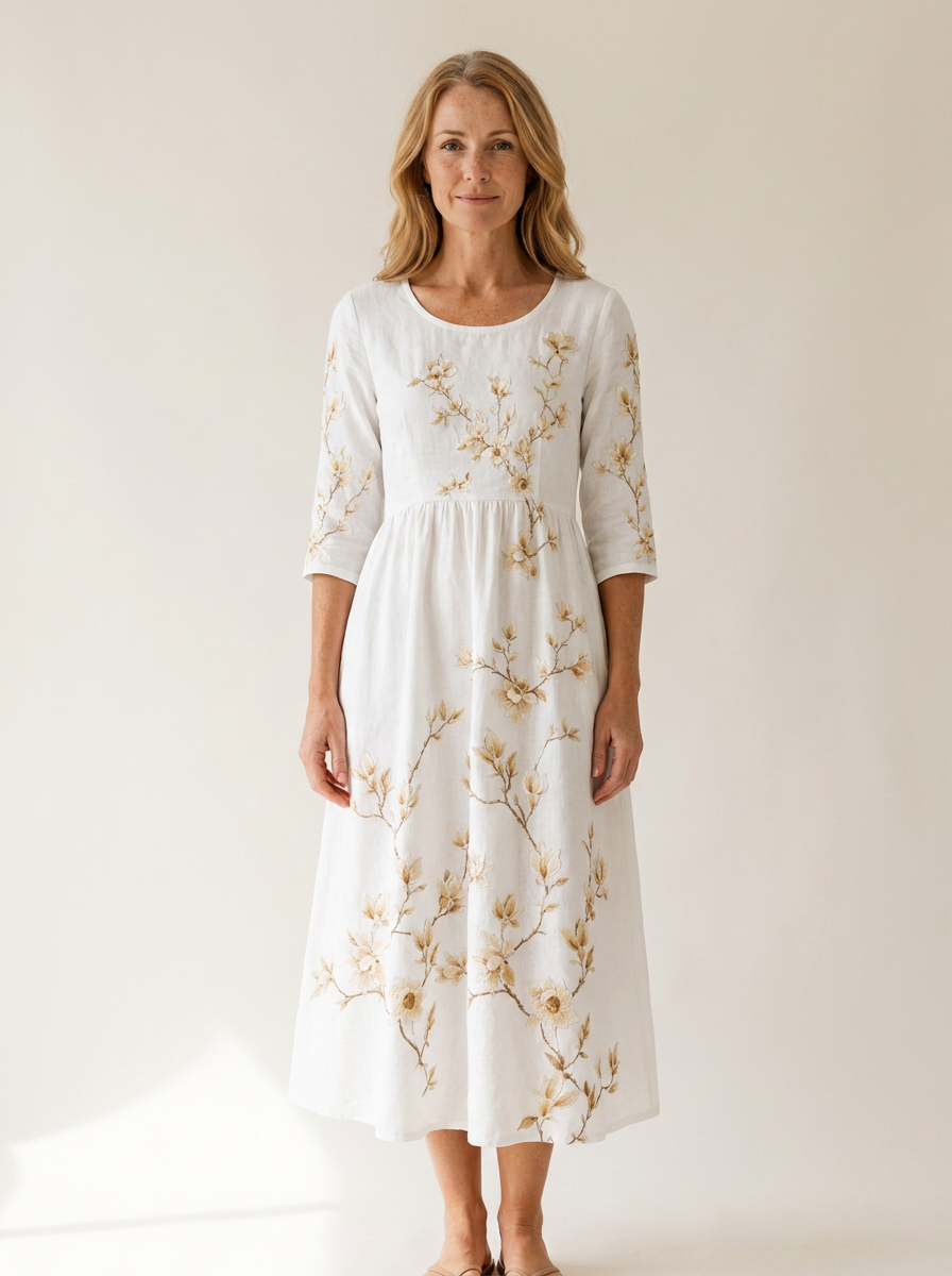 Ivory Blossom Grace Pocket Midi Dress