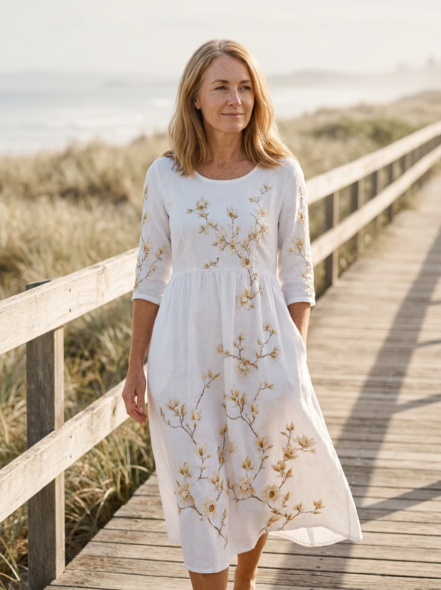 Ivory Blossom Grace Pocket Midi Dress