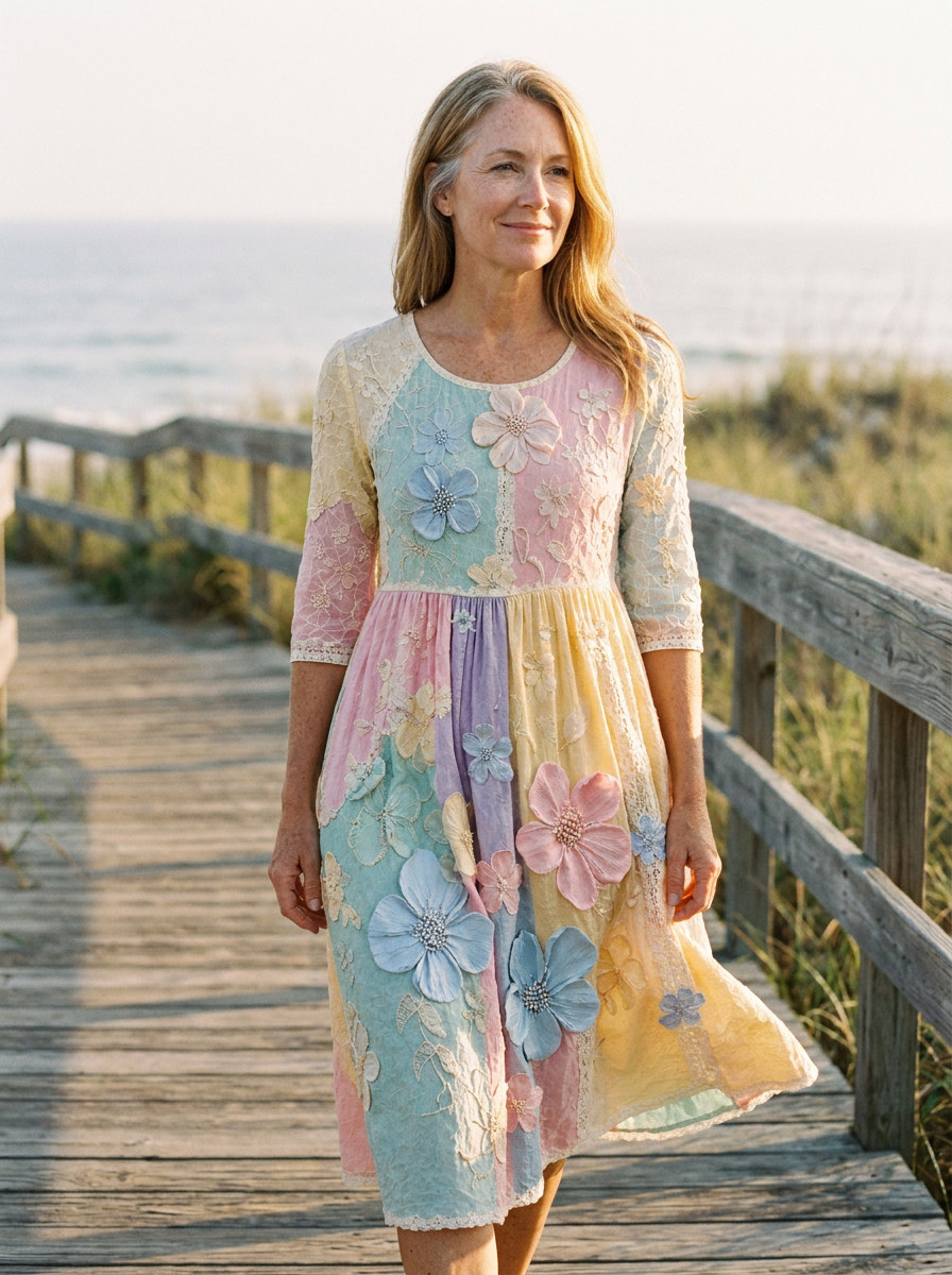Pastel Bloom Garden Pocket Midi Dress