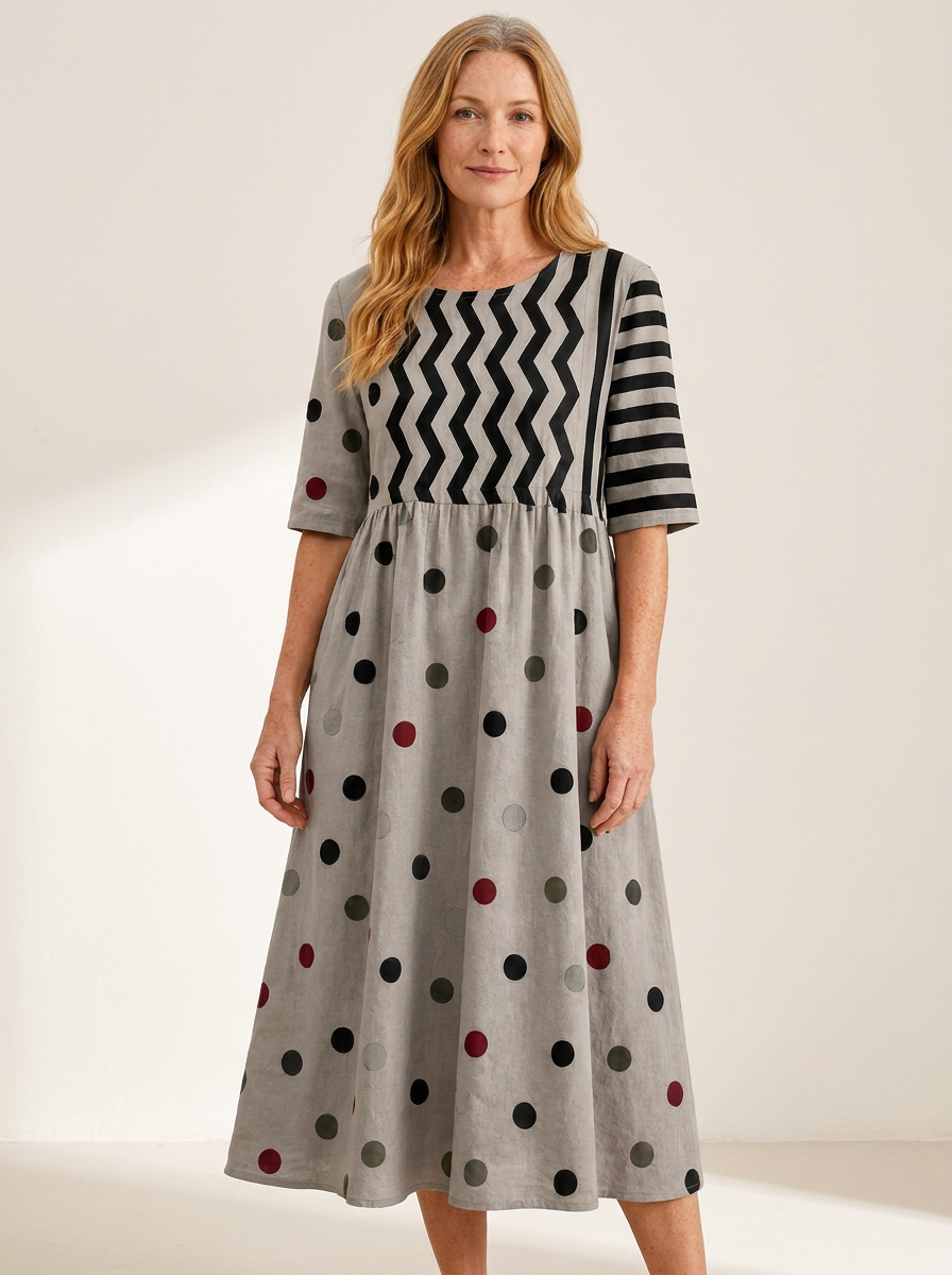 Modern Charm Mixed Print Pocket Midi Dress
