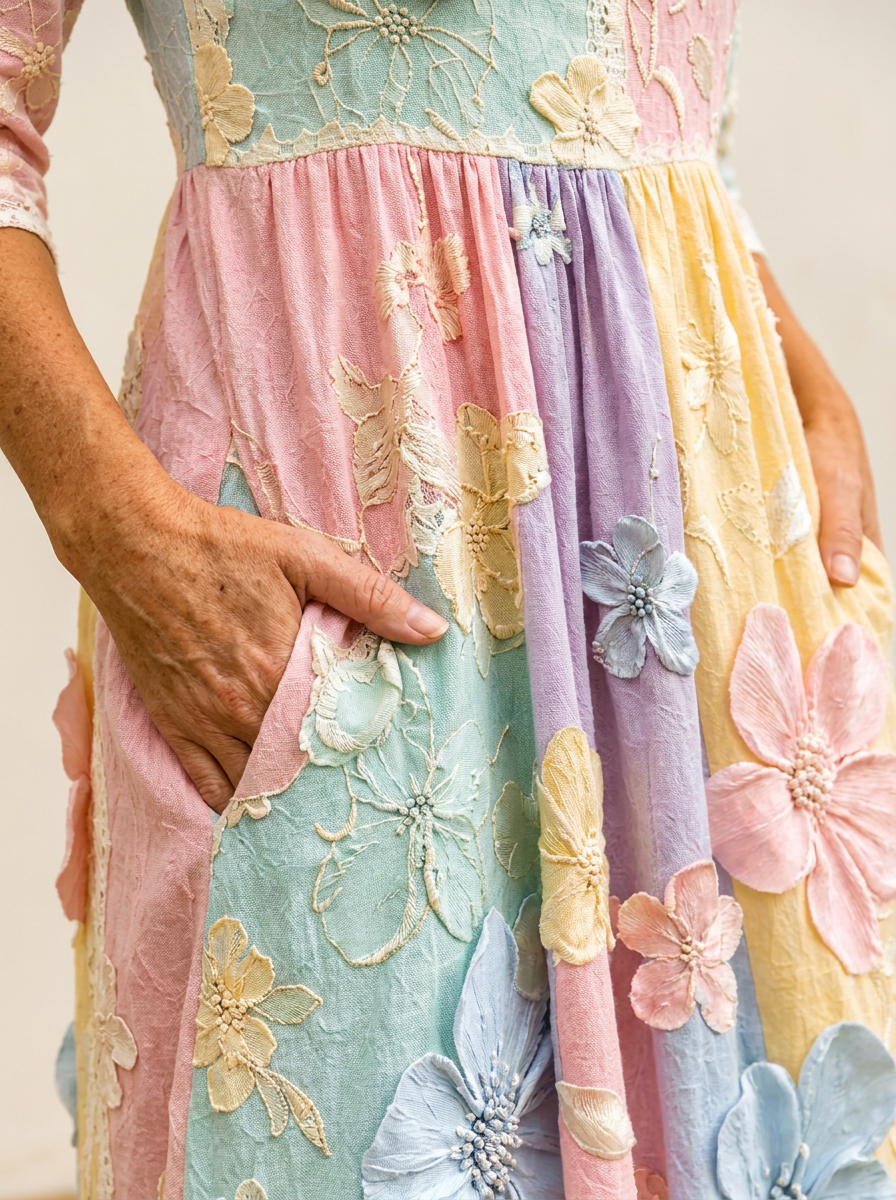 Pastel Bloom Garden Pocket Midi Dress