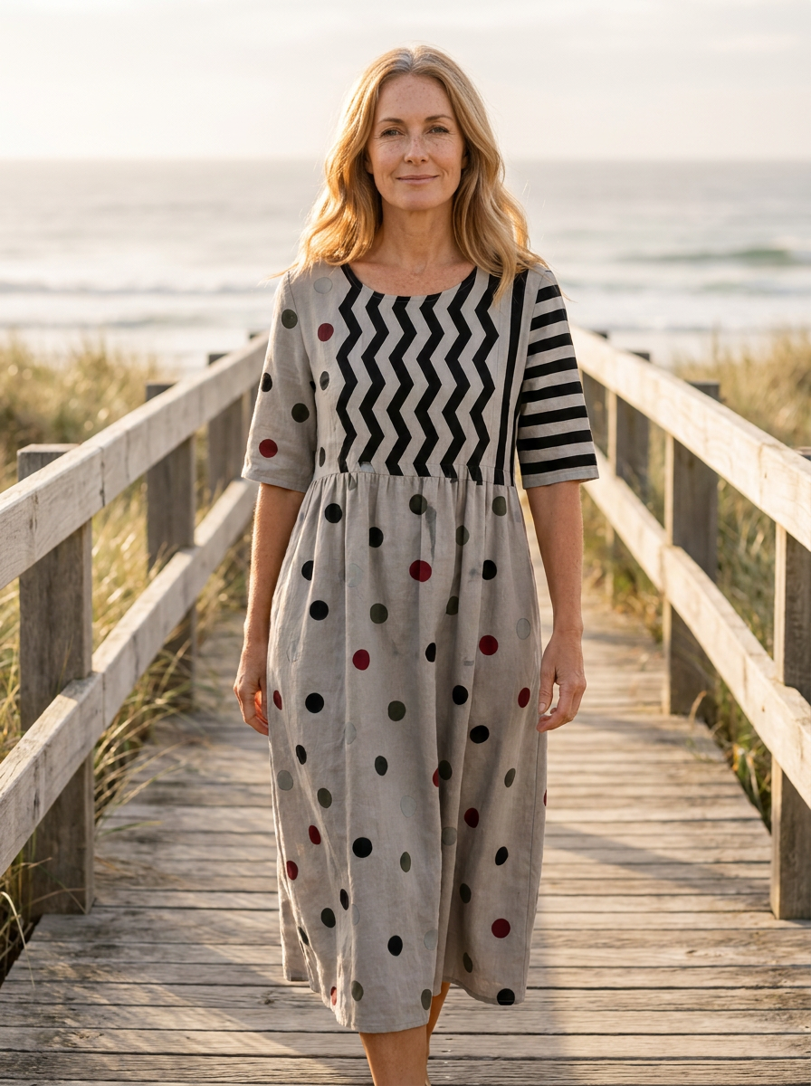 Modern Charm Mixed Print Pocket Midi Dress