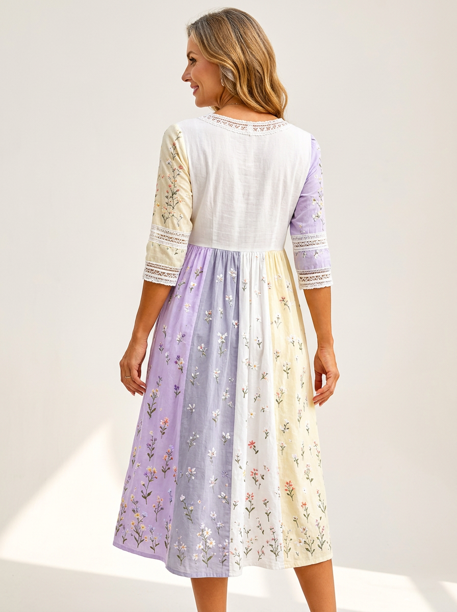 Lavender Meadow Patchwork Midi Dress