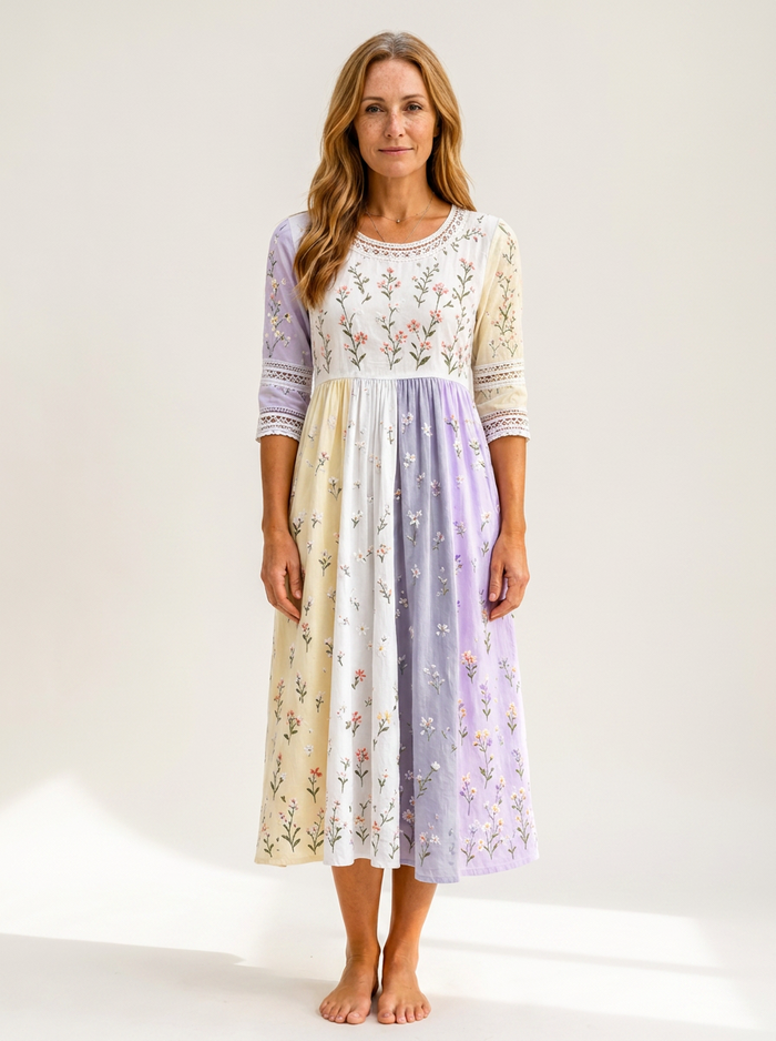 Lavender Meadow Patchwork Midi Dress